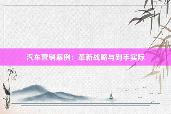 汽车营销案例：革新战略与到手实际